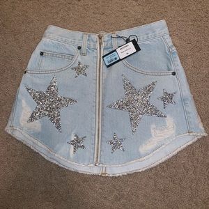 carmar denim stella beatrice zip front skirt